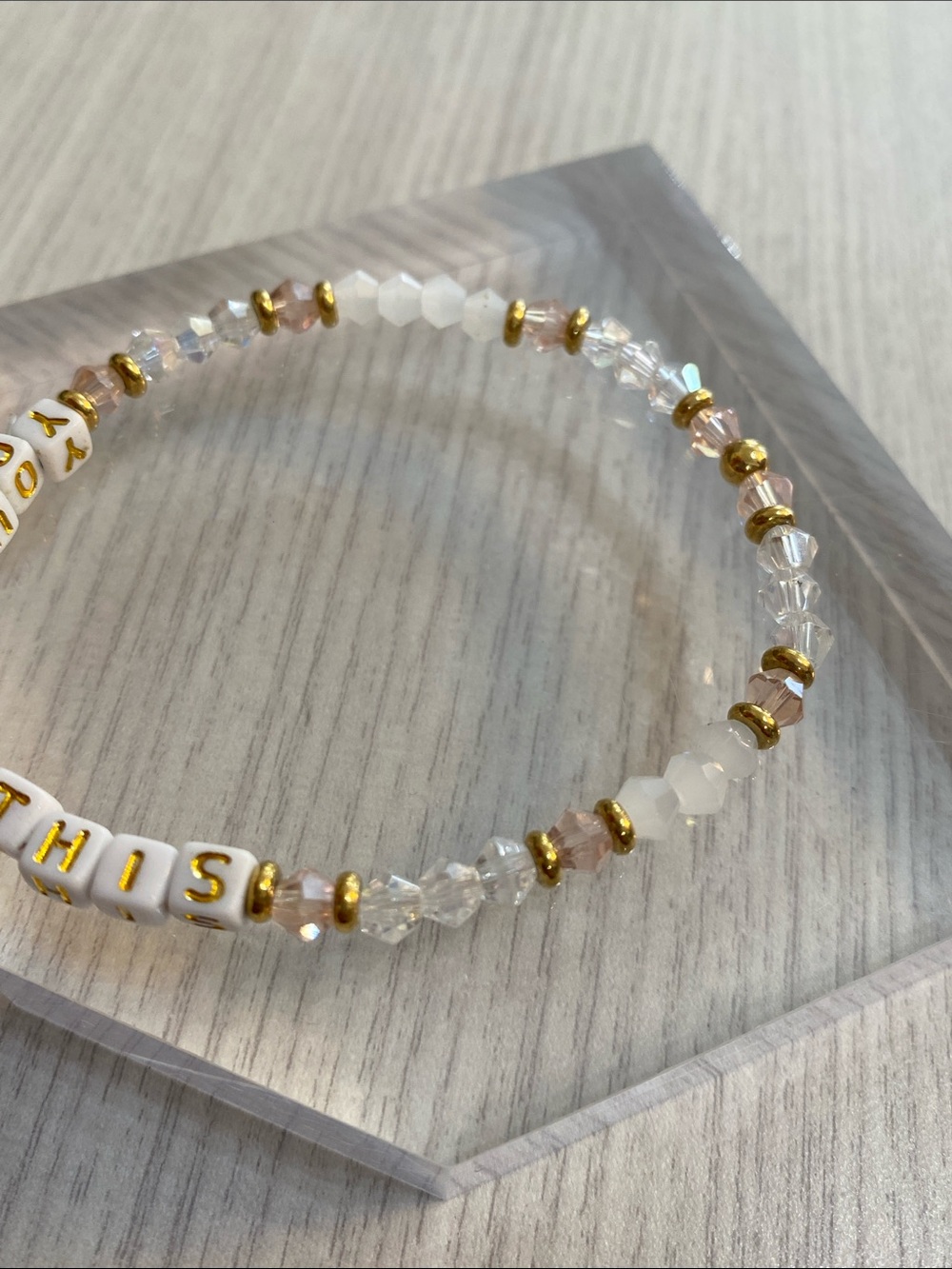 You Got This Inspirational Beaded Stretch Bracelet - White & Gold - Picture 2 of 4